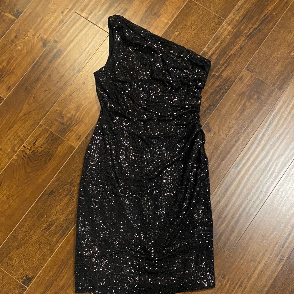 Ralph Lauren Black Sequin One-Shoulder Dress